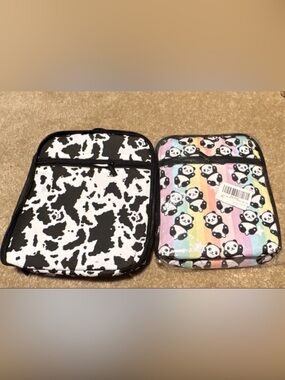 Set of Two Cute Patterned Insulated Lunch bags- Cow Print & Rainbow Panda